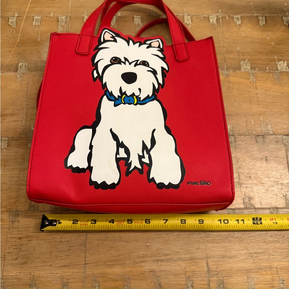 Marc Tetro Red Westie Print Shoulder Bag with Coin Pouch and Matching Leash - Picture 13 of 14